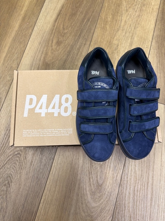 P448 Other - P448 Navy Suede Velcro Triple Strap Sneakers